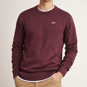 Hollister Burgundy Heather Crewneck Sweater | Soft Casual Pullover | Men’s M